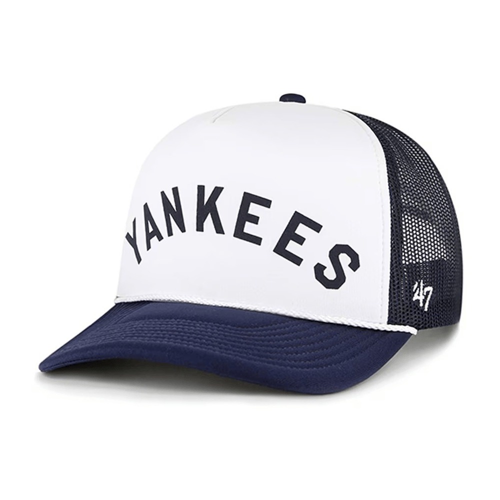 47 Brand New York Yankees Trucker Hat Navy‎ White Mesh Snapback Cap Arched Logo